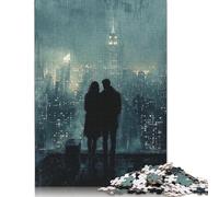 Rompecabezas de 500 piezas Romance en la azotea de la ciudad - Arte al carbón para adultos, rompecabezas para adultos, rompecabezas de ingenio para adultos (52 x 38 cm)