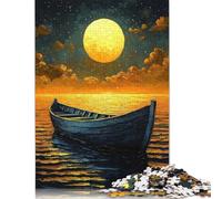 Rompecabezas de 500 piezas Viaje en barco a la luz de la luna - Arte de ensueño ingenuo para adultos, rompecabezas para adultos, rompecabezas de actividades familiares (52 x 38 cm)
