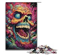 Rompecabezas de madera de 1000 piezas con diseño de calavera psicodélica colorida para adultos ideal para niños a partir de 12 años decoración del hogar (38 x 26 cm)