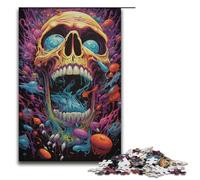 Rompecabezas de madera de 1000 piezas con diseño de calavera psicodélica de colores para adultos juegos familiares (38 x 26 cm)