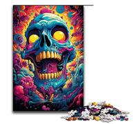 Rompecabezas de madera de 1000 piezas para adultos diseño de calavera psicodélica colorida ideal para juegos familiares (75 x 50 cm)