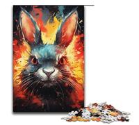 Rompecabezas de madera de 1000 piezas para adultos diseño de conejo psicodélico colorido para niños a partir de 12 años decoración del hogar (38 x 26 cm)