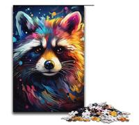 Rompecabezas de madera de 1000 piezas para adultos diseño de mapache psicodélico colorido para niños a partir de 12 años decoración del hogar (38 x 26 cm)