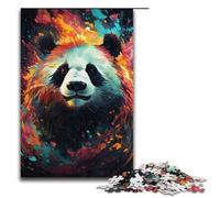 Rompecabezas de madera de 1000 piezas para adultos diseño de panda psicodélico colorido para juegos familiares (38 x 26 cm)