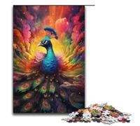 Rompecabezas de madera de 1000 piezas para adultos diseño de pavo real psicodélico colorido para niños a partir de 12 años decoración del hogar (38 x 26 cm)