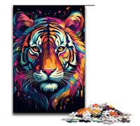 Rompecabezas de madera de 1000 piezas para adultos diseño de tigre psicodélico colorido ideal para juegos familiares (75 x 50 cm)