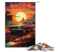 Rompecabezas de madera de coche retro psicodélico colorido al atardecer para adultos. Rompecabezas de madera de 1000 piezas. Regalo creativo para adolescentes y adultos.