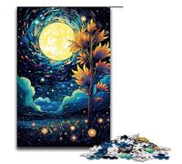 Rompecabezas de madera de girasoles psicodélicos coloridos en el cielo estrellado para adultos. Rompecabezas de madera de 1000 piezas. Regalo creativo para adolescentes y adultos.