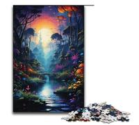 Rompecabezas de madera para adultos colorido atardecer psicodélico jungla 1000 piezas para adultos y niños a partir de 12 años juguete educativo 1000 piezas (38 x 26 cm)