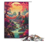 Rompecabezas de madera para adultos colorido psicodélico retro paisaje asiático 1000 piezas para niños a partir de 12 años decoración del hogar 1000 piezas (38 x 26 cm)