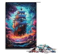 Rompecabezas de madera para adultos diseño de barco pirata psicodélico colorido 1000 piezas para adultos y niños a partir de 12 años juguete educativo 1000 piezas (38 x 26 cm)