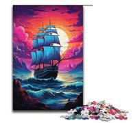 Rompecabezas de madera para adultos diseño de barco pirata psicodélico colorido 1000 piezas para juegos familiares (38 x 26 cm)