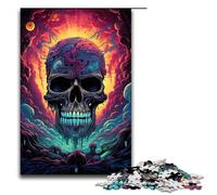 Rompecabezas de madera para adultos diseño de calavera psicodélica plateada 1000 piezas para juegos familiares (75 x 50 cm)