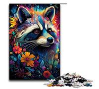 Rompecabezas de madera para adultos diseño de mapache psicodélico colorido 1000 piezas para juegos familiares (75 x 50 cm)