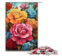 Rompecabezas de madera para adultos diseño de rosas psicodélicas coloridas 1000 piezas para juegos familiares (75 x 50 cm)