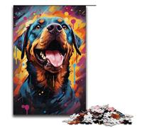 Rompecabezas de madera para adultos diseño de rottweiler psicodélico colorido 1000 piezas para niños a partir de 12 años decoración del hogar 1000 piezas (75 x 50 cm)