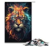 Rompecabezas de madera psicodélico para adultos 1000 piezas colorido de la familia del tigre de fuego siberiano. Juego educativo juguete de desafío 1000 piezas (38 x 26 cm).