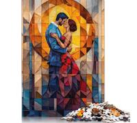 Rompecabezas de mosaico de vidrieras "El beso" para adultos y adolescentes, 1000 piezas, para decoración del hogar, 75 x 50 cm