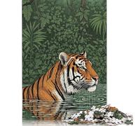Rompecabezas de papel de 1000 piezas con ilustración de tigre en la jungla acuática para adultos y adolescentes a partir de 12 años, 38 x 26 cm/1000 piezas