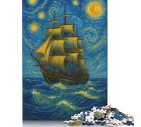 Rompecabezas de papel para adultos y adolescentes: Barco de vela bajo el cielo estrellado, ideal como para mayores de 14 años, 38 x 26 cm (1000 piezas).