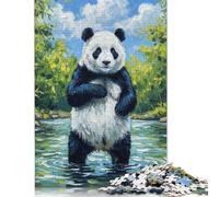 Rompecabezas de pintura de panda en el río, 1000 piezas para adultos, rompecabezas para adultos y adolescentes a partir de 12 años, 38 x 26 cm/1000 piezas