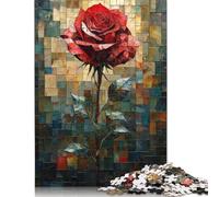 Rompecabezas de vitrales de la rosa roja de la elegancia, 1000 piezas, rompecabezas para adultos, rompecabezas para adolescentes, regalo, juego educativo, juguete de desafío, 38 x 26 cm/1000 piezas