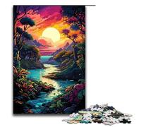Rompecabezas para adultos colorido atardecer psicodélico en la jungla 1000 piezas de madera para juegos familiares (75 x 50 cm)