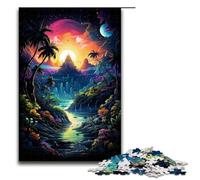 Rompecabezas para adultos colorido atardecer psicodélico en la jungla 1000 piezas rompecabezas de madera para adultos y niños a partir de 12 años 1000 piezas (75 x 50 cm)