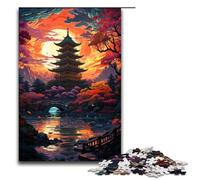 Rompecabezas para adultos colorido atardecer psicodélico sobre una pagoda 1000 piezas ideal como regalo para adolescentes de 14 años en adelante 1000 piezas (75 x 50 cm)