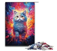 Rompecabezas para adultos colorido gato psicodélico de pelo corto 1000 piezas ideal como regalo para adolescentes de 14 años en adelante 1000 piezas (75 x 50 cm)