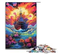Rompecabezas para adultos colorido psicodélico retro de batalla naval 1000 piezas rompecabezas de madera para adultos y niños a partir de 12 años 1000 piezas (38 x 26 cm)