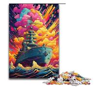 Rompecabezas para adultos colorido psicodélico retro de batalla naval 1000 piezas rompecabezas de madera para adultos y niños a partir de 12 años 1000 piezas (38 x 26 cm)