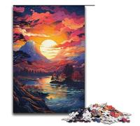 Rompecabezas para adultos de 1000 piezas colorido atardecer psicodélico en el monte Fuji rompecabezas de madera para adultos juegos familiares regalos de cumpleaños y Navidad 1000 piezas (38 x 26 cm)