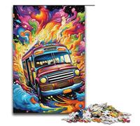 Rompecabezas para adultos de 1000 piezas colorido autobús escolar psicodélico rompecabezas juegos educativos para el hogar juguetes de bricolaje gran regalo para juegos 1000 piezas (38 x 26 cm)