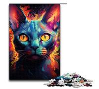 Rompecabezas para adultos de 1000 piezas colorido diseño psicodélico de gato esfinge para ensamblar ayuda a ejercitar el cerebro juguetes adictivos para cultivar la paciencia 1000 piezas (75 x 50 cm)