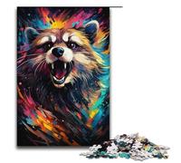 Rompecabezas para adultos de 1000 piezas colorido mapache psicodélico rompecabezas juegos educativos para el hogar juguetes de bricolaje gran regalo para juegos 1000 piezas (38 x 26 cm)