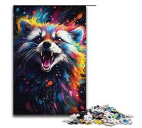 Rompecabezas para adultos de 1000 piezas colorido mapache psicodélico rompecabezas juegos educativos para el hogar juguetes de bricolaje gran regalo para juegos 1000 piezas (38 x 26 cm)