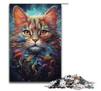 Rompecabezas para adultos de 1000 piezas colorido psicodélico con alma de animal y gato ideal como regalo para decoración de escritorio 1000 piezas (38 x 26 cm)