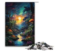 Rompecabezas para adultos de 1000 piezas coloridos rompecabezas psicodélicos con atardecer en la jungla ideal para decorar el hogar ideal como regalo para toda la familia (38 x 26 cm).