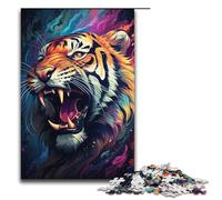 Rompecabezas para adultos de 1000 piezas con diseño de tigre psicodélico colorido. Ayuda a ejercitar el cerebro. Juguetes adictivos para cultivar la paciencia. 1000 piezas (38 x 26 cm).