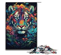 Rompecabezas para adultos de 1000 piezas con diseño de tigre psicodélico colorido. Ayuda a ejercitar el cerebro. Juguetes adictivos para cultivar la paciencia. 1000 piezas (38 x 26 cm).