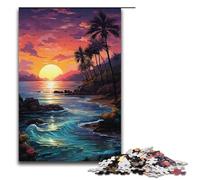 Rompecabezas para adultos de 1000 piezas con diseño psicodélico de atardecer en la playa. Ayuda a ejercitar el cerebro. Juguetes adictivos para cultivar la paciencia. 1000 piezas (38 x 26 cm).