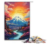 Rompecabezas para adultos: Paisaje psicodélico colorido del monte Fuji en Japón. Rompecabezas de madera de 1000 piezas para juegos familiares (38 x 26 cm).