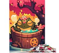 Rompecabezas para adultos: Rana relajante en Onsen, baño de flores de cerezo, juego educativo, juguete de desafío, 1000 piezas (75 x 50 cm)