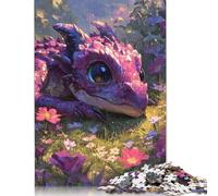 Rompecabezas para adultos y adolescentes: Dragón rosa en un prado de flores. Rompecabezas para adultos y adolescentes. Juego familiar. 500 piezas (52 x 38 cm).