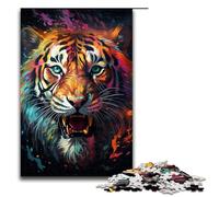 Rompecabezas psicodélico colorido de tigre de fuego siberiano 1000 piezas de madera para adultos y niños a partir de 12 años. Diversión familiar 1000 piezas (75 x 50 cm).