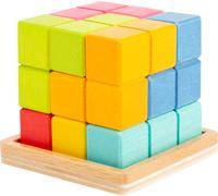 Rompicapo 3D in legno - cubo colorato con base