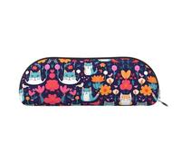RoMuka Funny Cats Birds and Flowers Leather Half Round Storage Bag Stationery Bag Makeup Bag Wallet Storage Bag, Argento, Taglia unica, Borsa portaoggetti