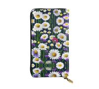 RoMuka Portafoglio lungo in pelle con fiori selvatici e fiori di fiordaliso margherite borsa per carte di credito contanti monete, nero, Taglia unica