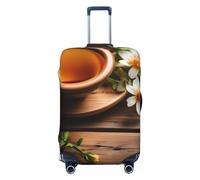RoMuka Travel Mountain Scenery - Copertura protettiva elastica per bagagli, adatta per bagagli di 45-81 cm, Fiore verde acqua su tavola di legno, X-Large